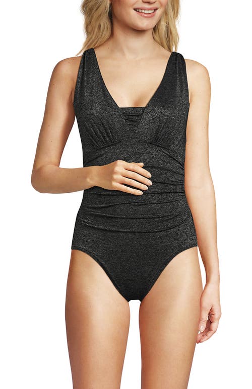 Shop Lands' End Slendersuit Grecian Tummy Control One Piece Swimsuit In Black Shine