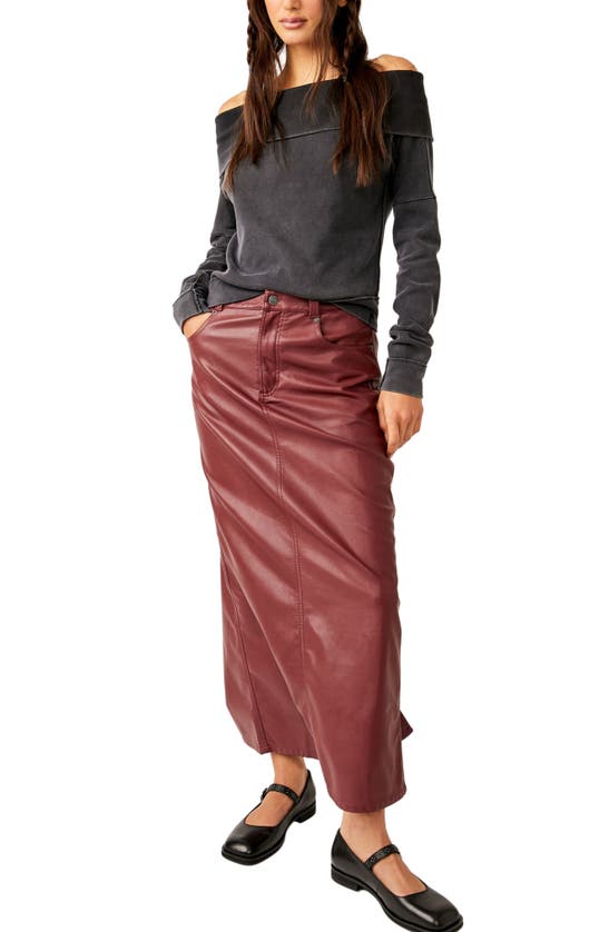 Free People City Slicker Faux Leather Maxi Skirt In Red Jasper