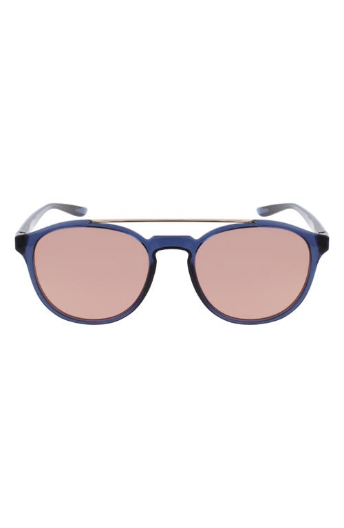 Shop Nike Kismet 54mm Round Sunglasses In Mt Mdnght Navy/grey-rose Gold