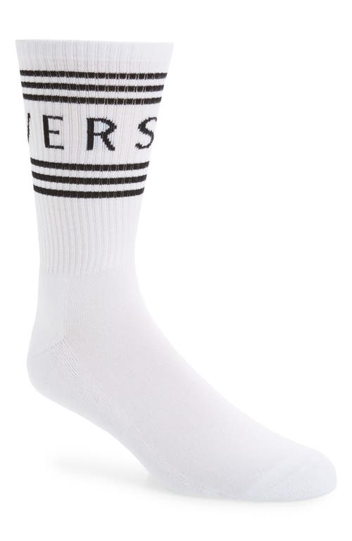 Versace Logo Cotton Blend Crew Socks in Bianco-Nero at Nordstrom, Size Medium