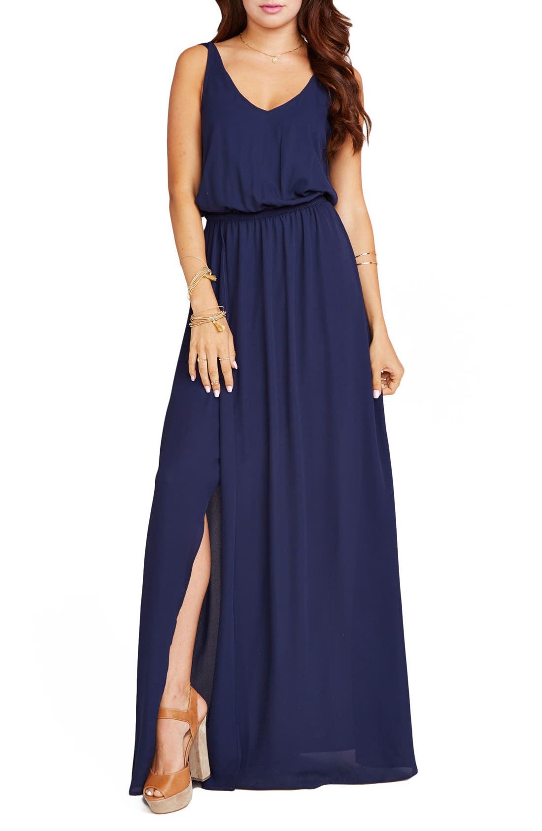 Show Me Your Mumu Kendall Soft V-Back A-Line Gown, Blue