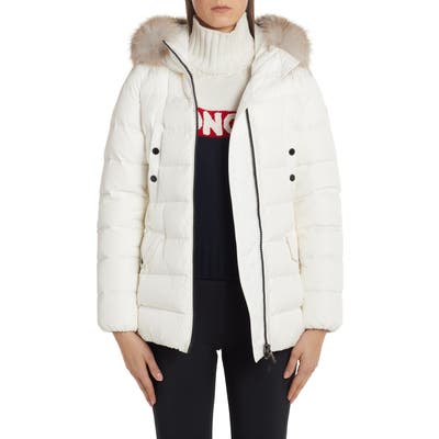 Moncler Clion Genuine Fox Fur Trim Parka, (fits like 4-6 US) - White