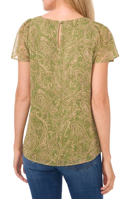 Shop Cece Print Flutter Sleeve Top In Green