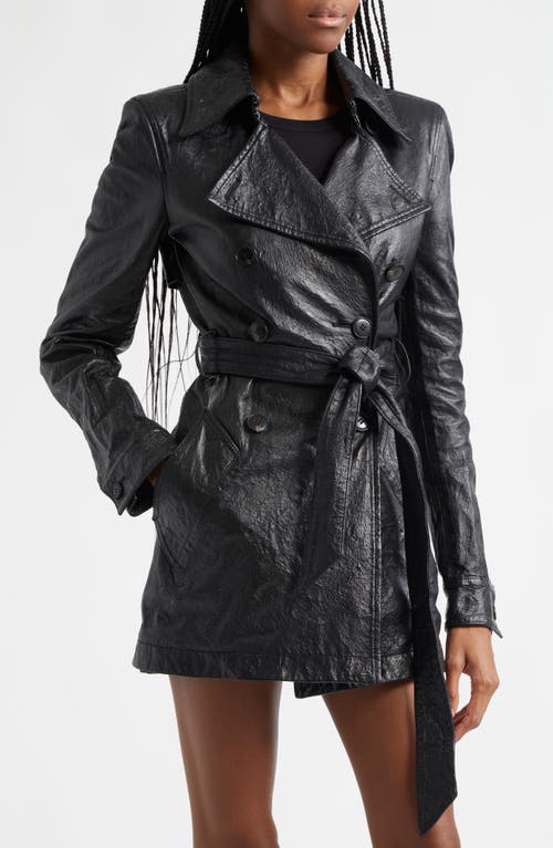 Shop Alexander Wang Memory Leather Short Trench Coat In 001 Black