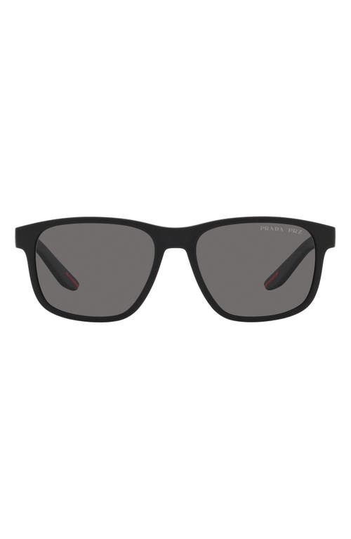 Prada Linea Rossa 56mm Polarized Pillow Sunglasses in Rubber Black at Nordstrom