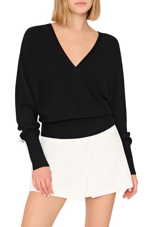 Shop Milly Racer Surplice V-neck Sweater In Black/ecru