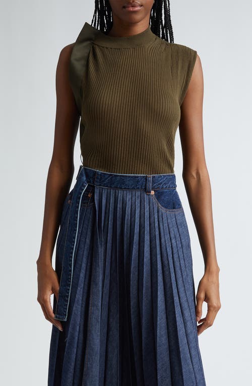 Sacai Rib Cap Sleeve Sweater Olive at Nordstrom,