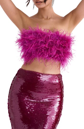 Alexandra Sequined Feather Skirt - Pink M