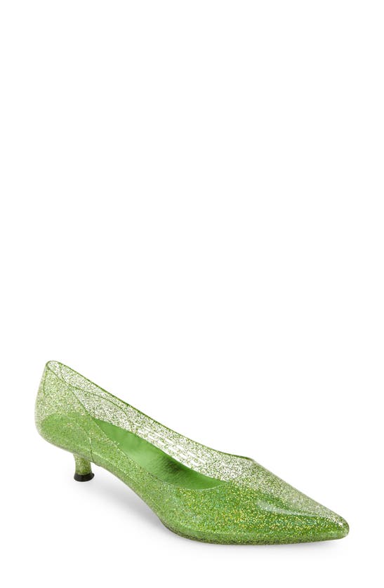 Jeffrey Campbell Millenni Pointed Toe Kitten Heel Pump In Green Iridescent Glitter