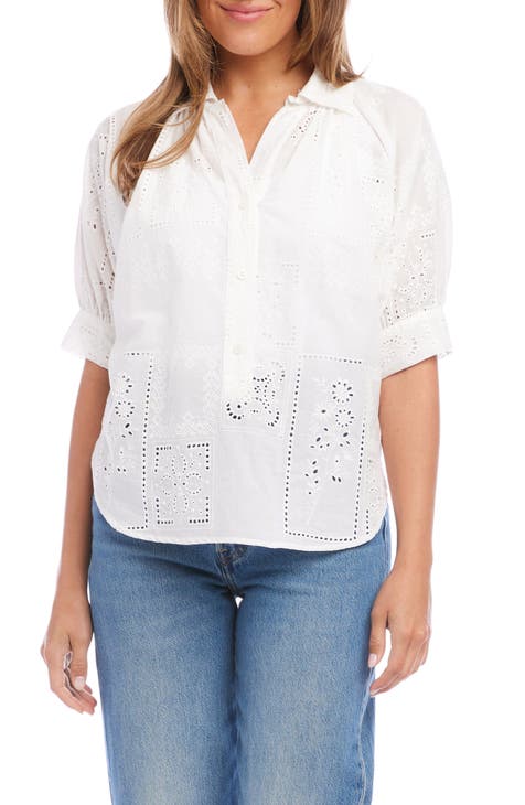 white cotton eyelet button shirt main image 0