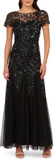 Adrianna Papell Floral Embroidered Beaded Trumpet Gown Nordstrom