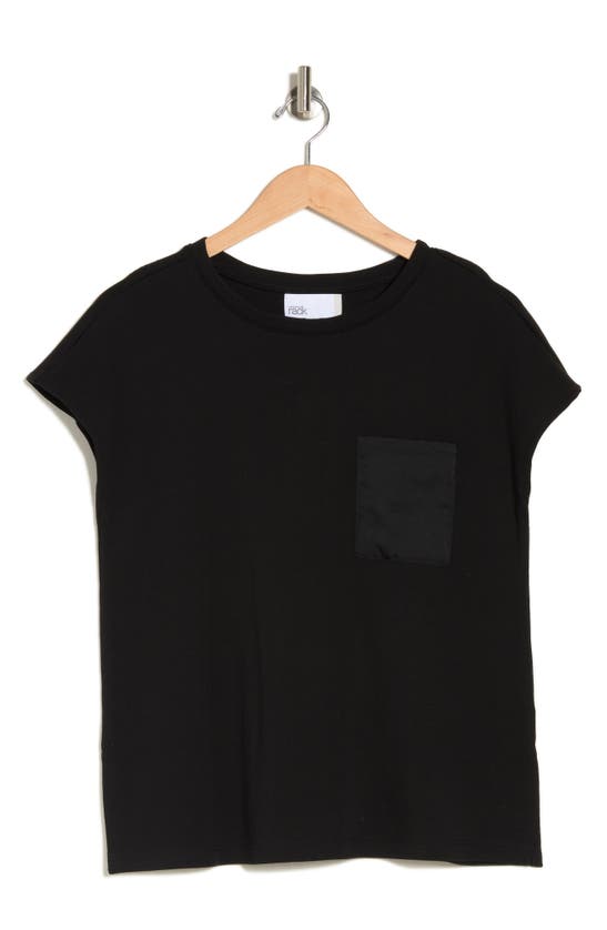 Nordstrom Rack Cap Sleeve Satin Pocket Cotton T-shirt In Black