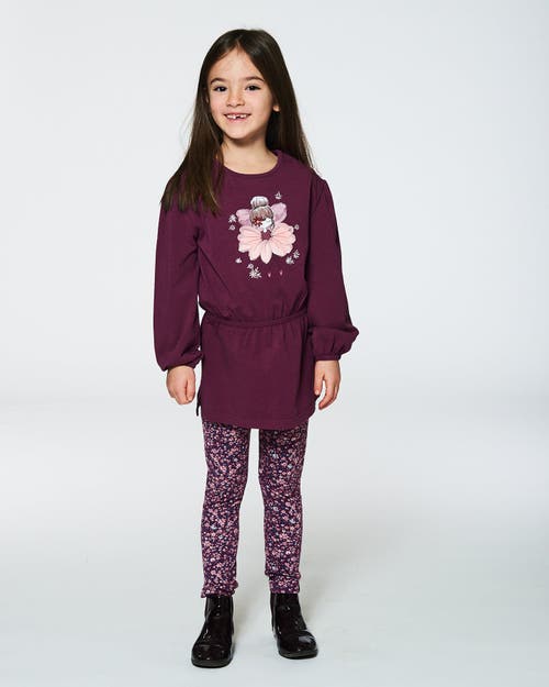 Shop Deux Par Deux Girl's Stretch Leggings Burgundy Printed Little Flowers In Mini Flowers On Burgundy