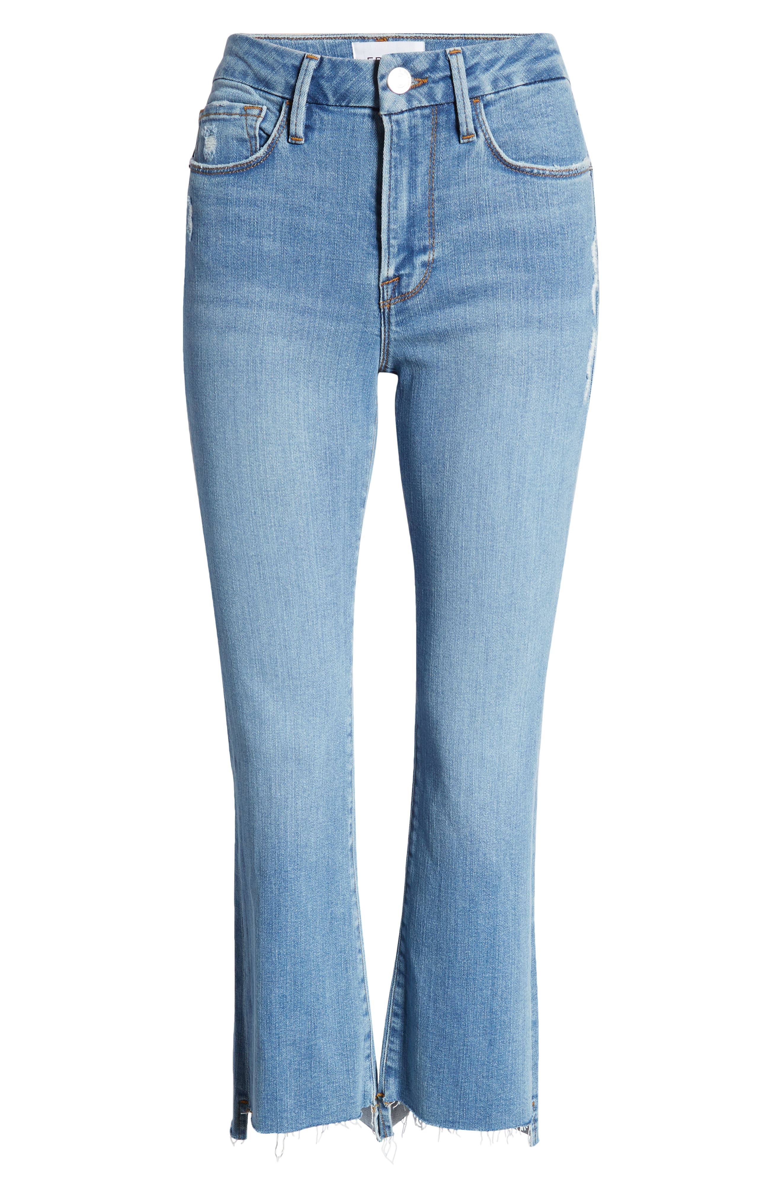 FRAME Womens Silver Zippered Pocketed Cropped Boot Raw Staggered Cuff High Waist Jeans main image 0