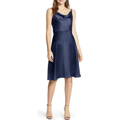 Chi Chi London Parker Cowl Neck Satin Dress, Blue