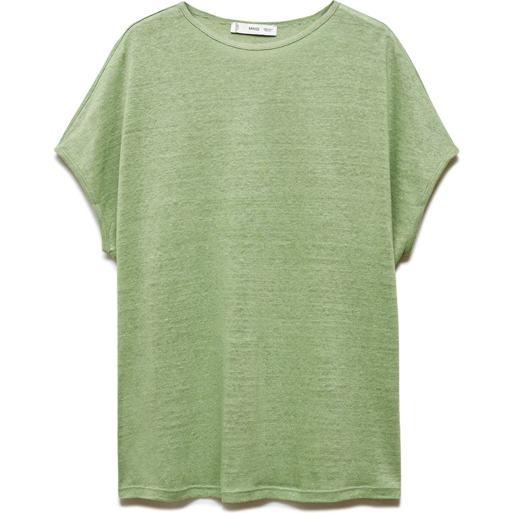 Mango Dolman Sleeve Linen T-shirt In Green