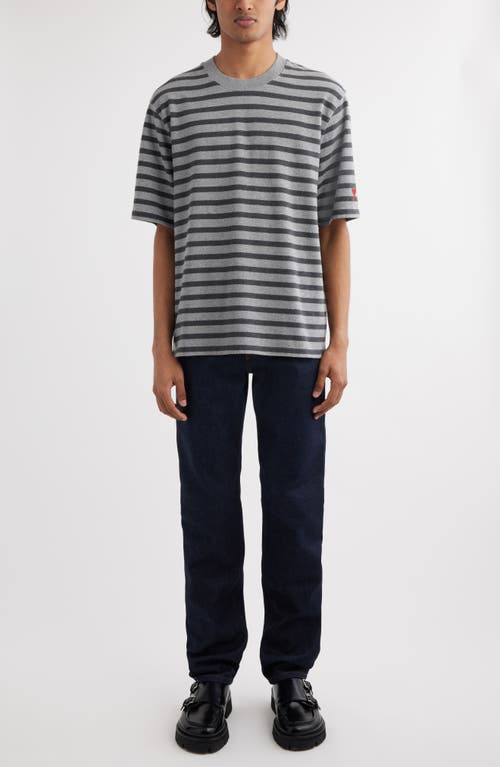 Shop Ami Alexandre Mattiussi Ami Paris Mariniere Stripe Cotton T-shirt In Light Grey/dark Grey