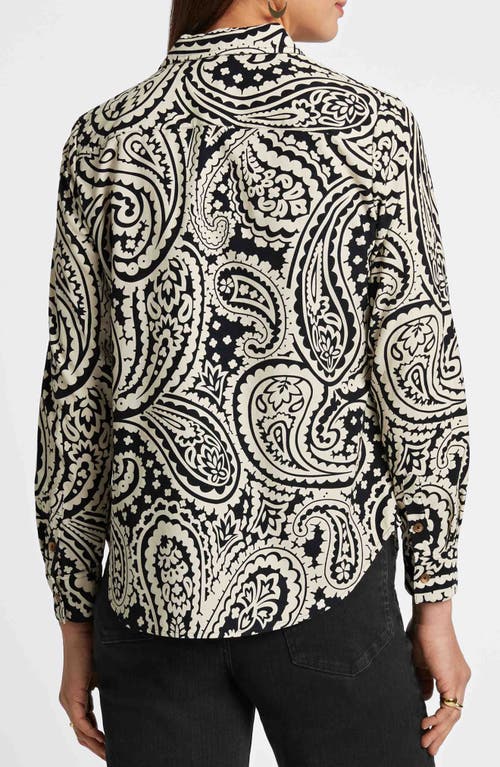 Foxcroft Haven Paisley Corduroy Button-up Shirt In Black/white