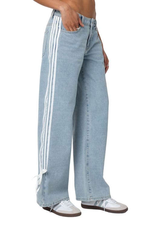 Shop Edikted Ribbon Stripe Baggy Low Rise Jeans In Light-blue