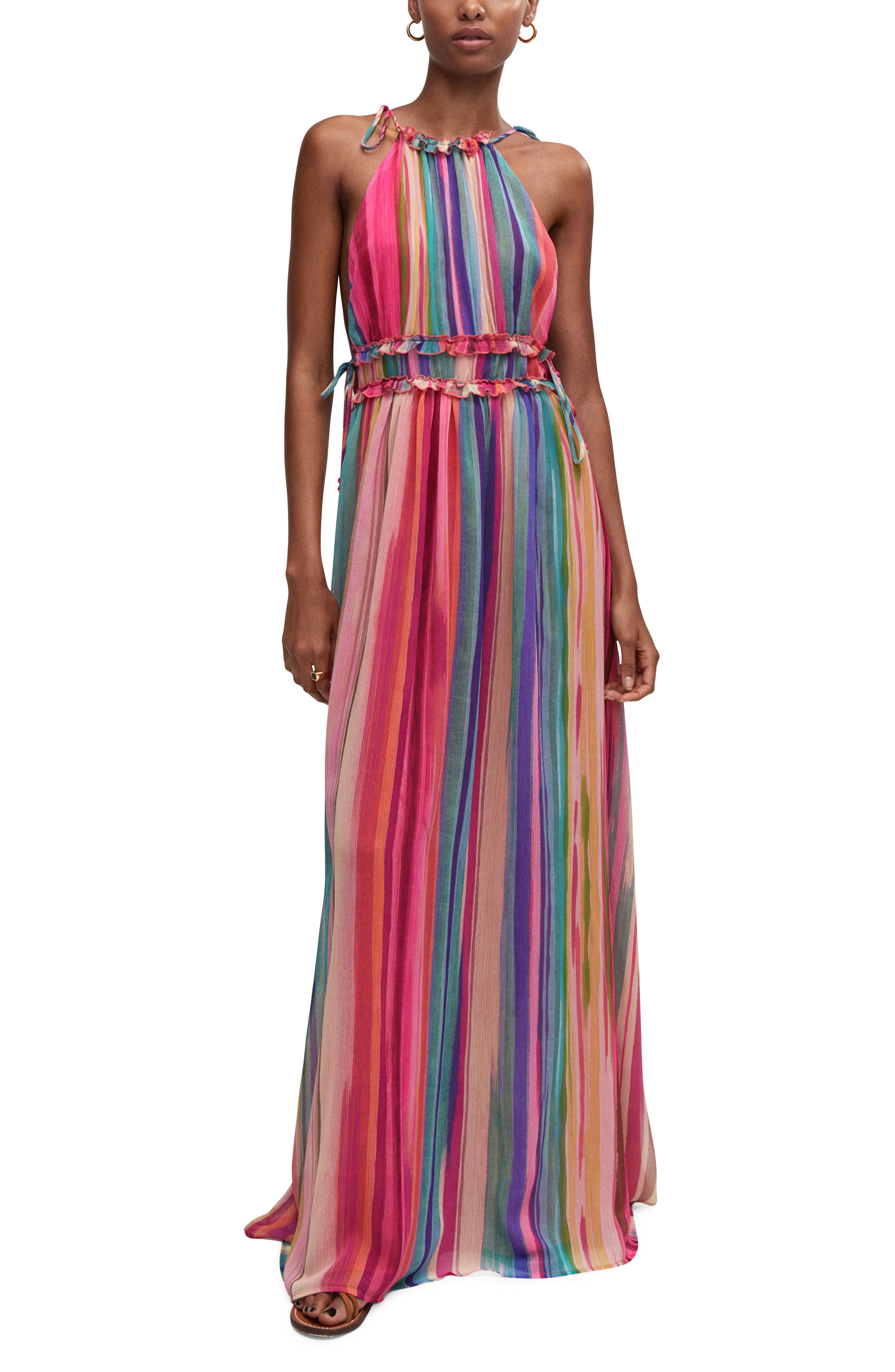 MANGO Stripe Ruffle Trim Maxi Dress in Pink | Smart Closet MANGO Stripe Ruffle Trim Maxi Dress in Pink | Smart Closet