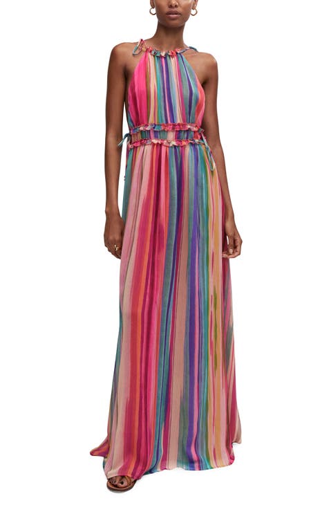 Stripe Ruffle Trim Maxi Dress