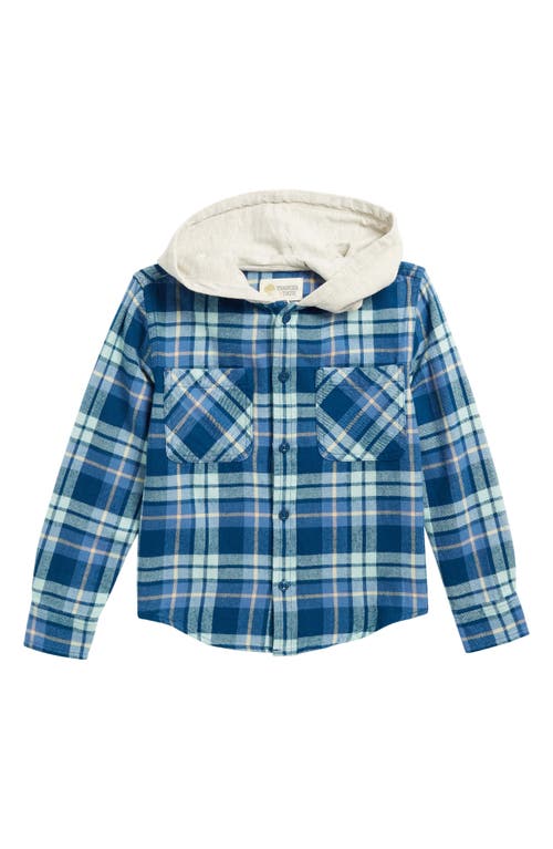 Shop Tucker + Tate Kids' Hooded Cotton Flannel Shirt In Blue Sailor Trevor Plaid