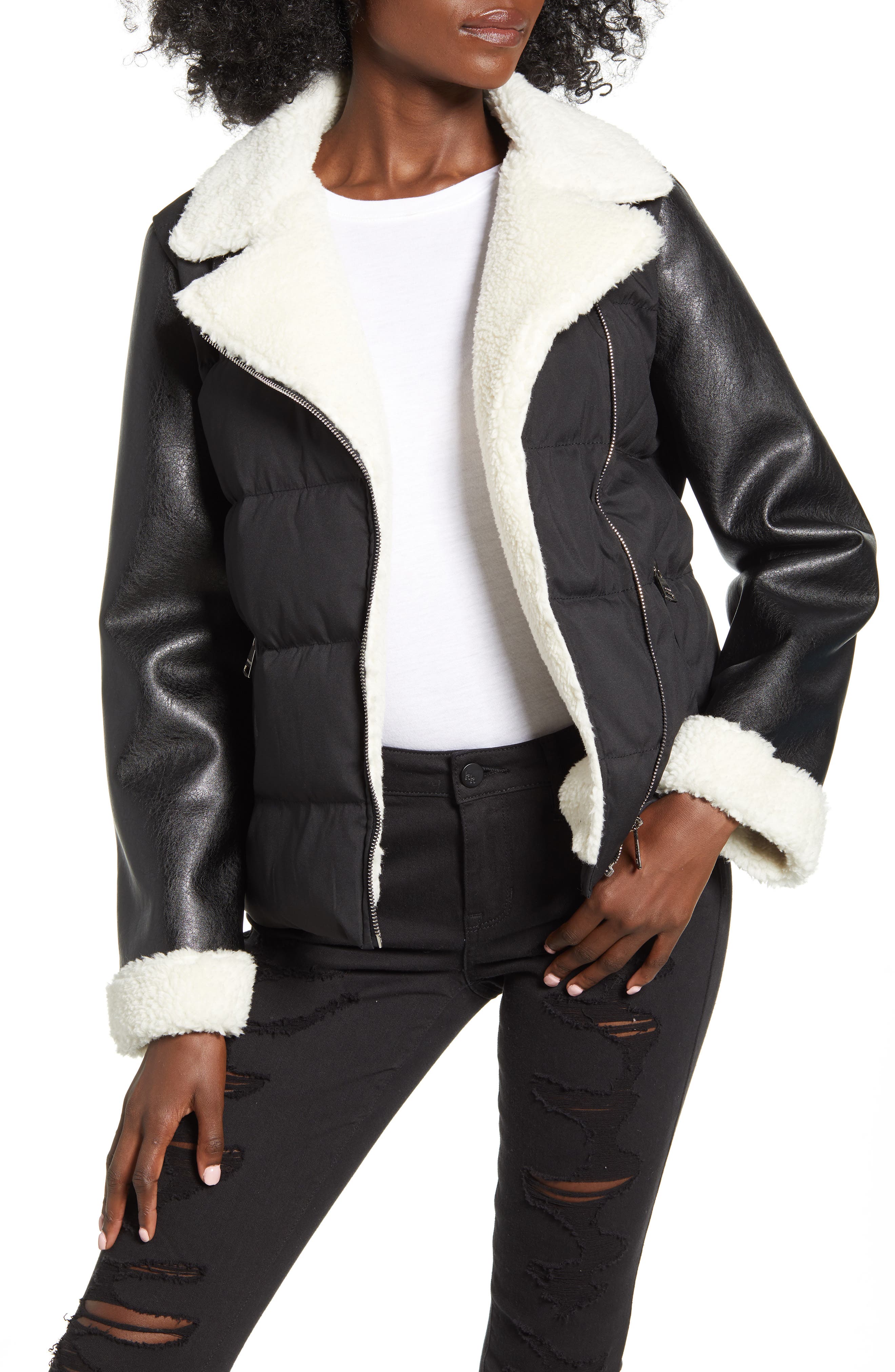 vigoss faux leather puffer jacket