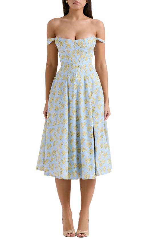 Shop House Of Cb Saira Floral Lace-up Corset Cocktail Dress In Print Light Blue