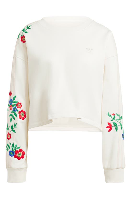 Shop Adidas Originals Floral Embroidered Sweatshirt In Cloud White