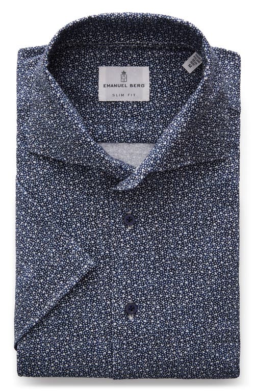 Shop Emanuel Berg Scatter Print Short Sleeve Knit Button-up Shirt In Dark Blue