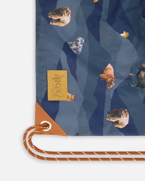 DEUX PAR DEUX DEUX PAR DEUX BOY'S DRAWSTRING BAG NAVY PRINTED MOUNTAINS ANIMALS