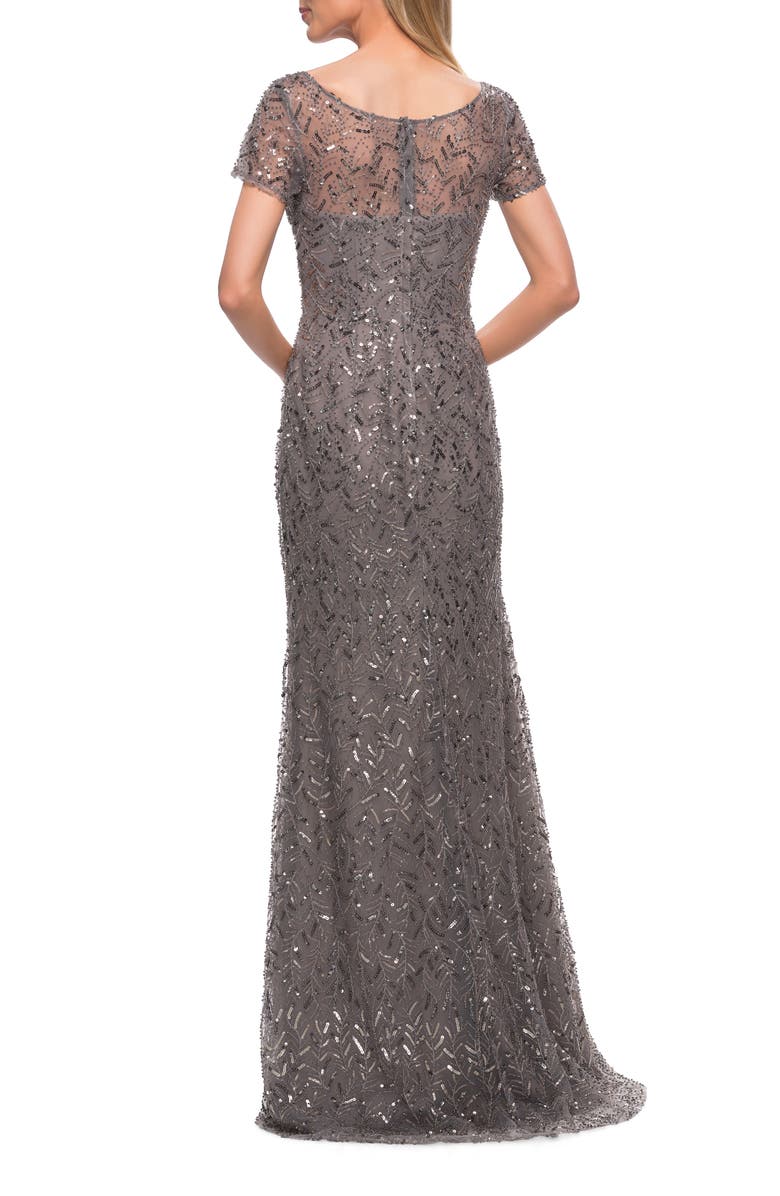 La Femme Sequin Short Sleeve Sheath Gown | Nordstrom