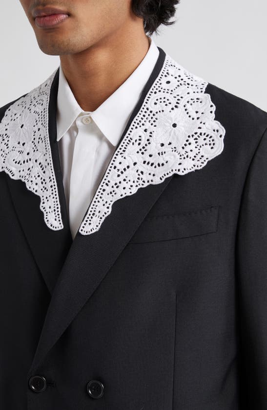 Shop Simone Rocha Lace Collar Double Breasted Blazer In Black/ White