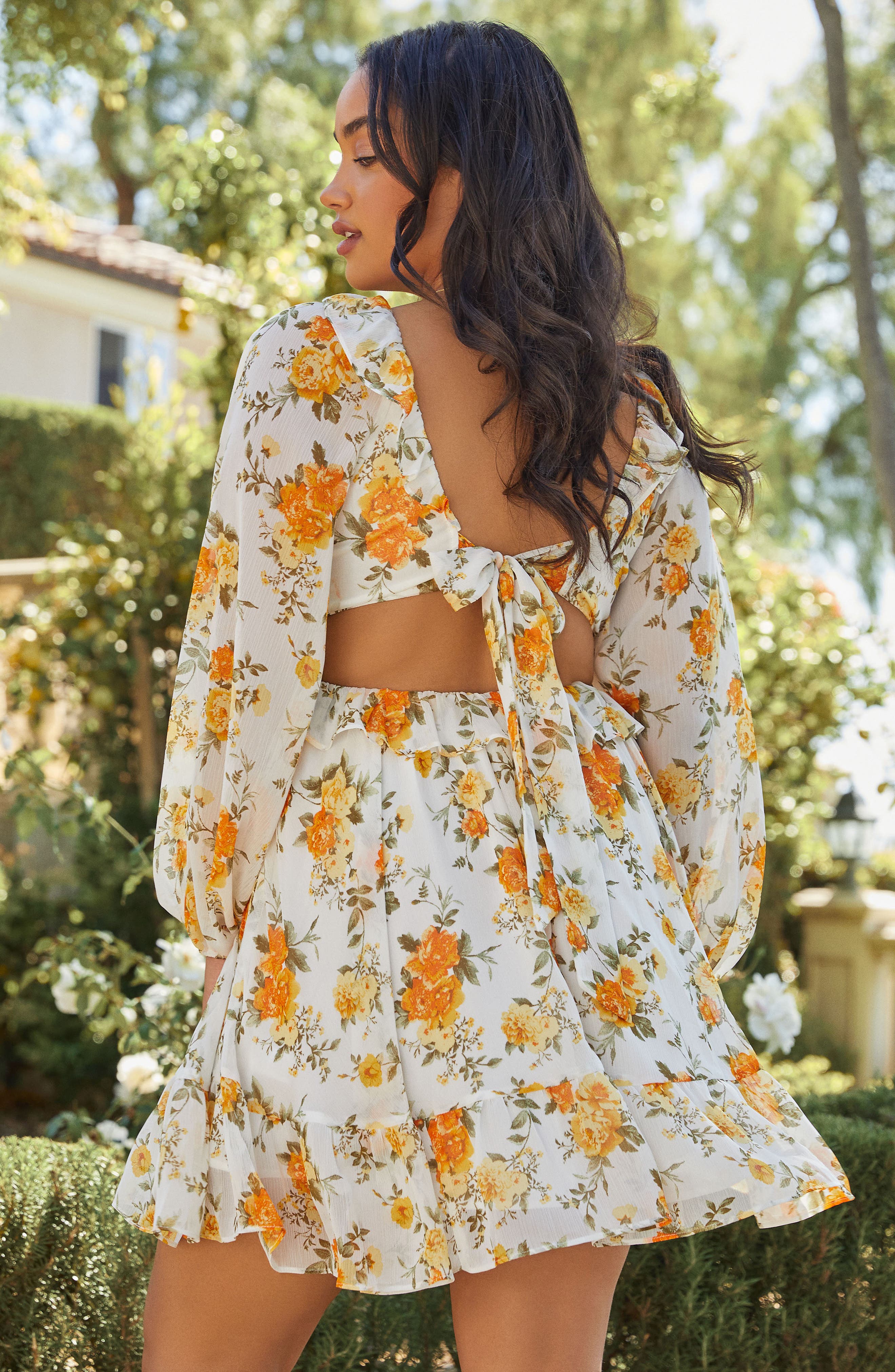 VICI Collection Floral Long Sleeve Cutout Chiffon Babydoll Dress in Yellow Multi | Smart Closet VICI Collection Floral Long Sleeve Cutout Chiffon Babydoll Dress in Yellow Multi | Smart Closet