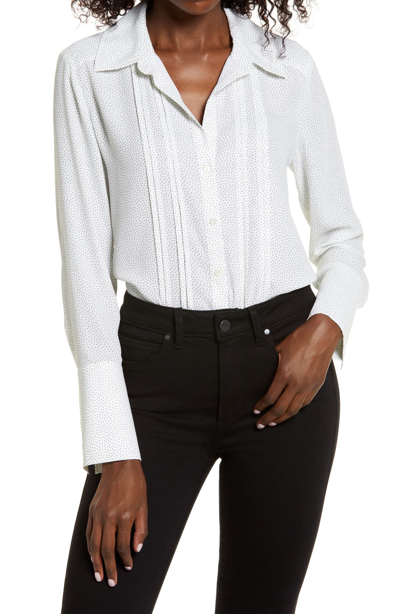 CHELSEA28 Pintuck Button-Up Blouse, Main, color, IVORY LILY DOT