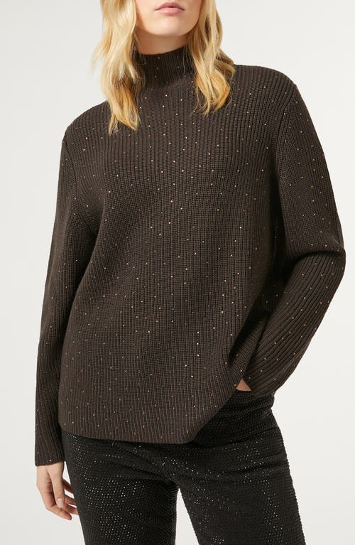 Shop Marina Rinaldi Kastel Embellished Virgin Wool Blend Turtleneck Sweater In Chocolate