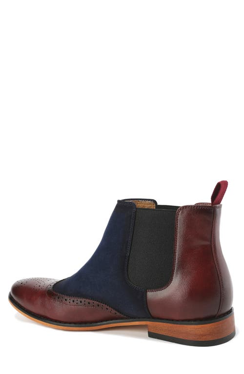 Gino Vitale Wingtip Brogue Two-tone Chelsea Boot In Wine/navy