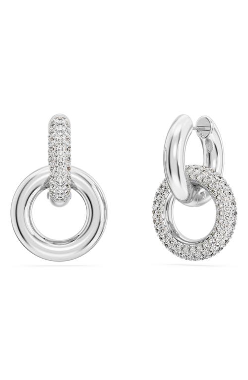 Swarovski Rhodium-plated Pave Interlocking Loop Charm Mismatch Hoop Earrings In Silver