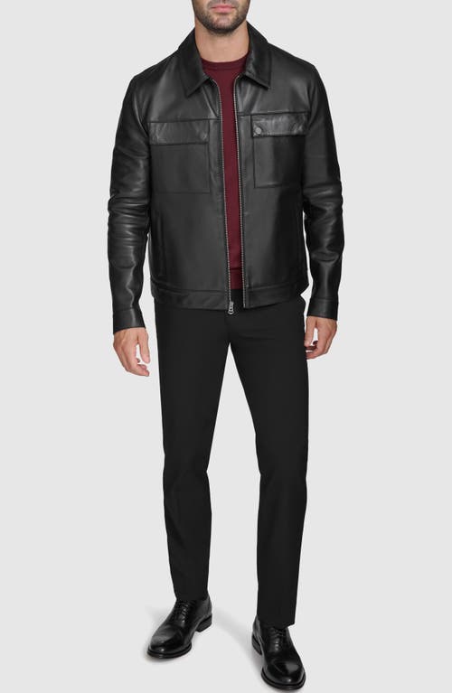 Cole Haan Leather Trucker Jacket In Black