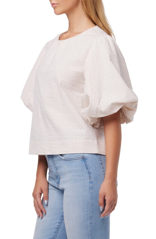 Shop Joe's Cotton Seersucker Puff Sleeve Top In Khaki White Stripe