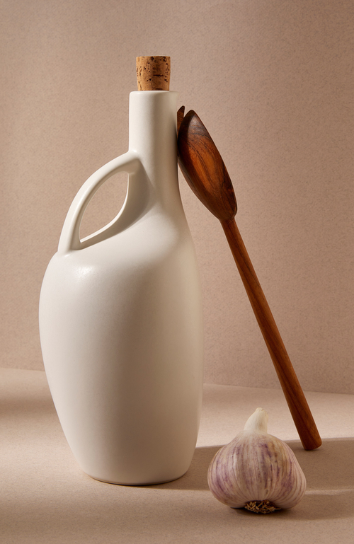 Gharyan Stoneware Olive Oil Bottle Canard In White