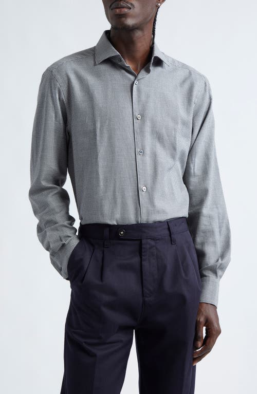 ZEGNA Cashco Microhoundstooth Cotton & Cashmere Button-Up Shirt in Dark Grey 