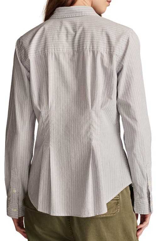 Shop Lucky Brand Stripe Cotton Button-up Peplum Shirt In Grey/blue Stripe