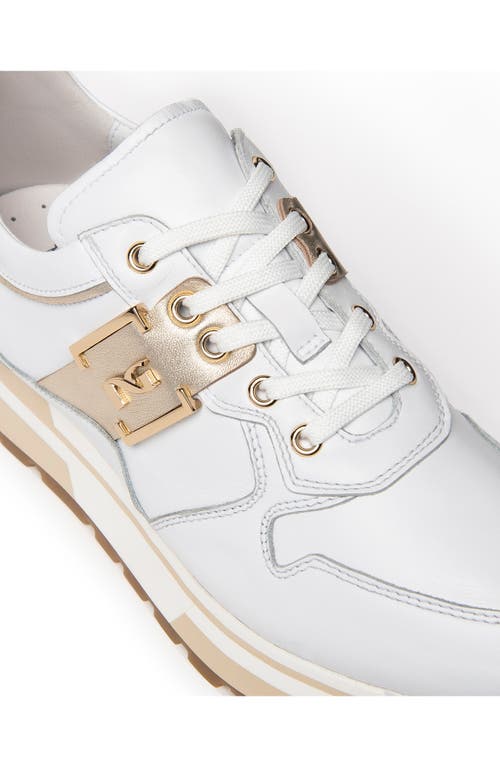 Shop Nerogiardini Logo Plate Sneaker In White/gold