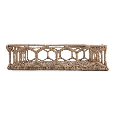 Happimess Honeycomb 19.75" Rustic Bohemian Hand-woven Rattan Tray, Natural In Natural