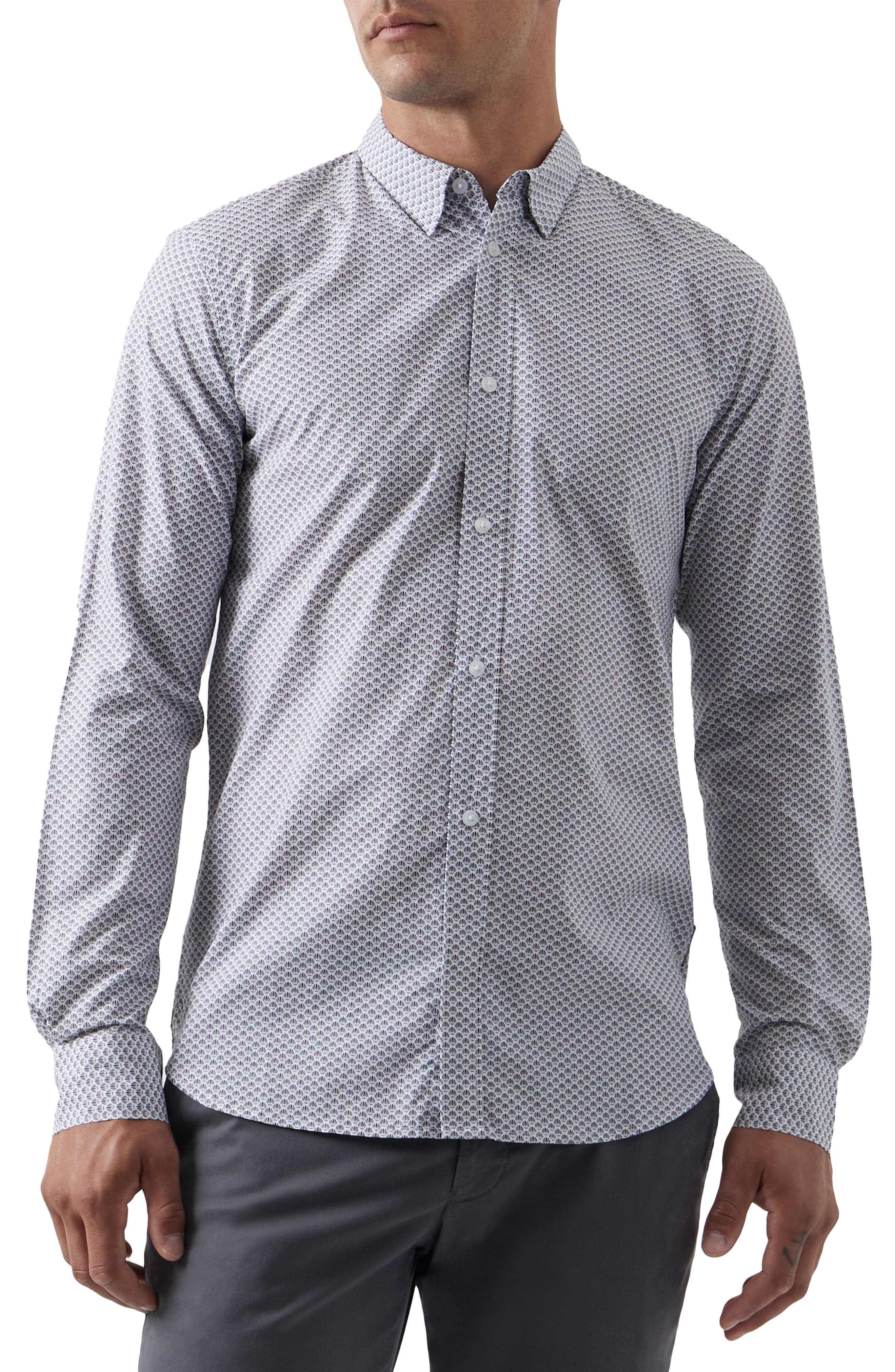 French Connection Herren Shirt Micro Cord Langarm Relaxed Fit Button Top 