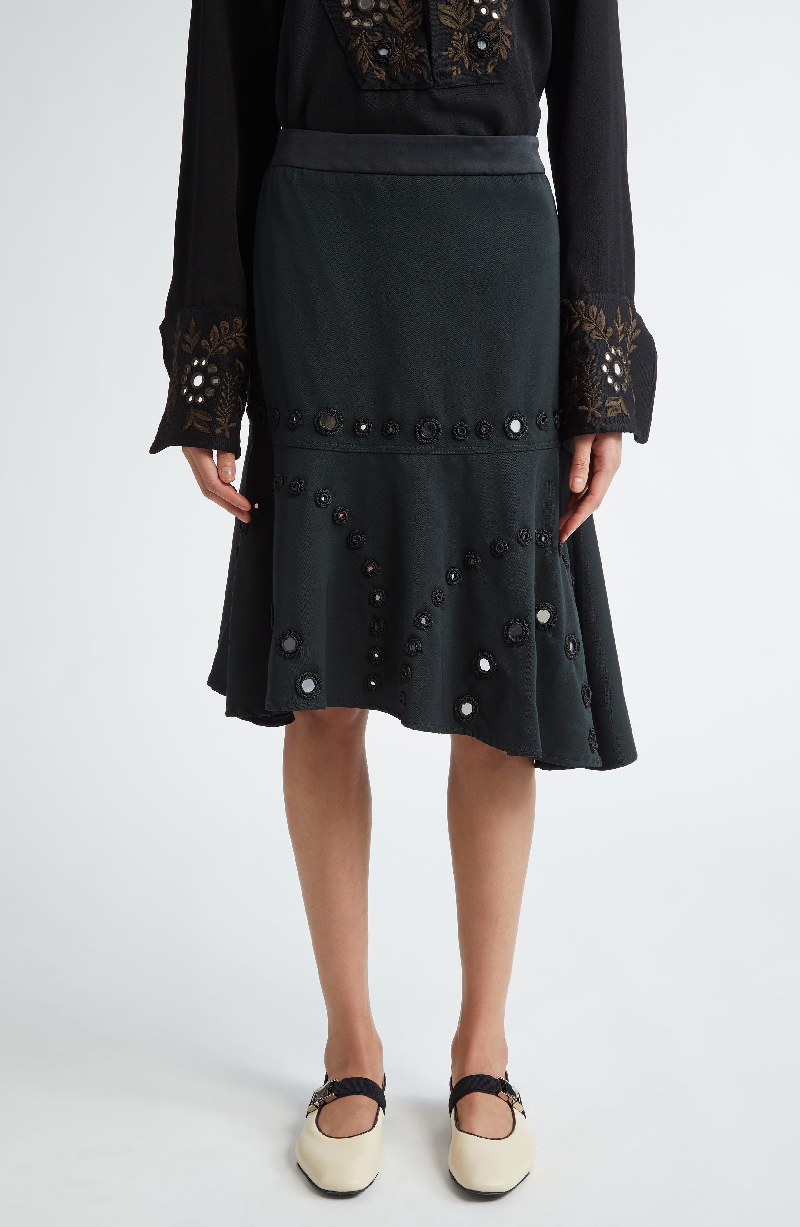 Wales Bonner Serenade Asymmetric Wool Blend Skirt in Dark Green 