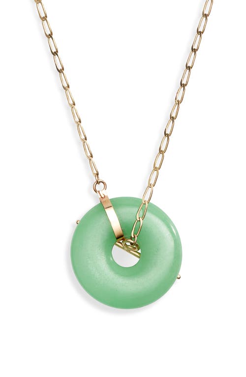 Jade Donut Pendant Necklace in Yellow Gold/Green Jade