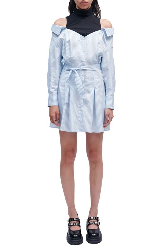 Maje Riarisa Cold Shoulder Long Sleeve Turtleneck Shirtdress In Light Blue