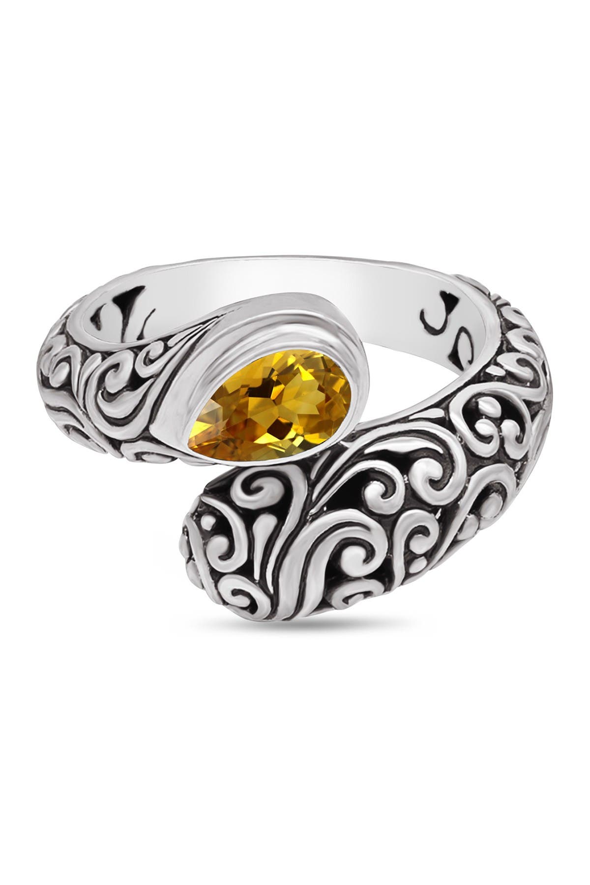 Devata Bali Filigree Sterling Silver Bypass Ring Embellished By 18k Gold Accents And Citrine In Silver-yellow